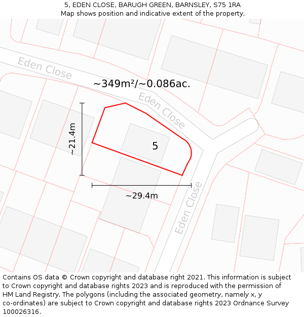 5, EDEN CLOSE, BARUGH GREEN, BARNSLEY, S75 1RA: Plot and title map