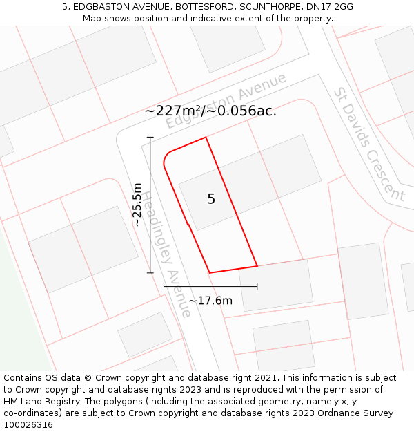 5, EDGBASTON AVENUE, BOTTESFORD, SCUNTHORPE, DN17 2GG: Plot and title map