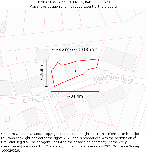 5, EDGBASTON DRIVE, SHENLEY, RADLETT, WD7 9HT: Plot and title map