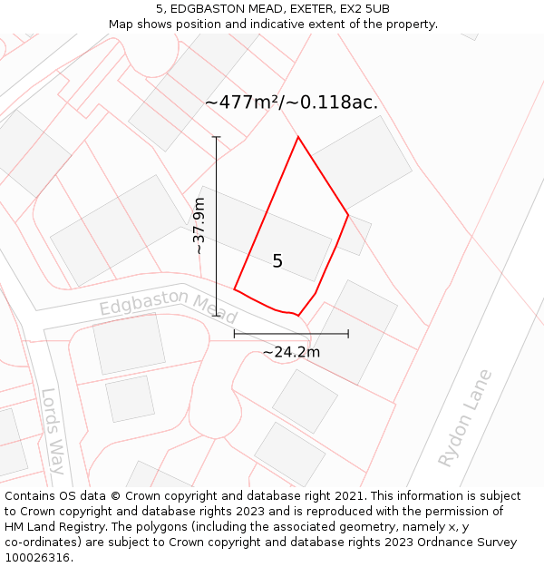 5, EDGBASTON MEAD, EXETER, EX2 5UB: Plot and title map