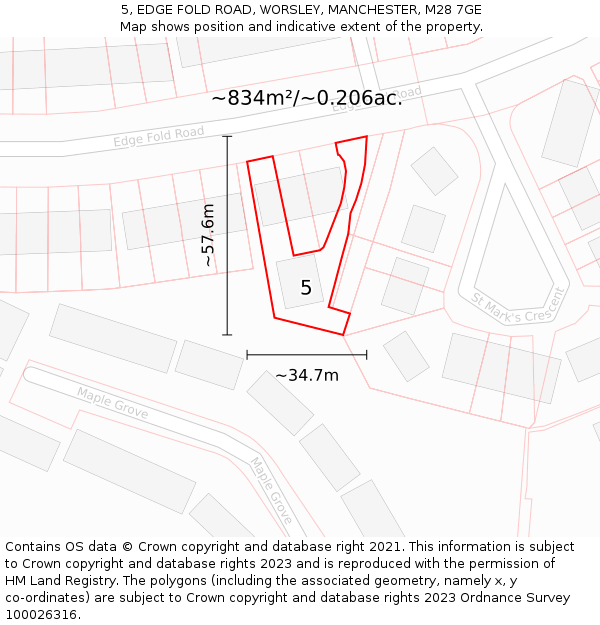 5, EDGE FOLD ROAD, WORSLEY, MANCHESTER, M28 7GE: Plot and title map