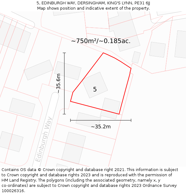 5, EDINBURGH WAY, DERSINGHAM, KING'S LYNN, PE31 6JJ: Plot and title map