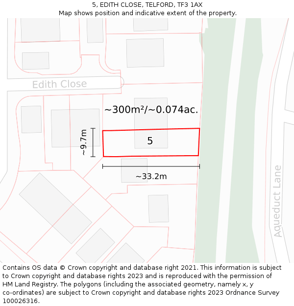 5, EDITH CLOSE, TELFORD, TF3 1AX: Plot and title map