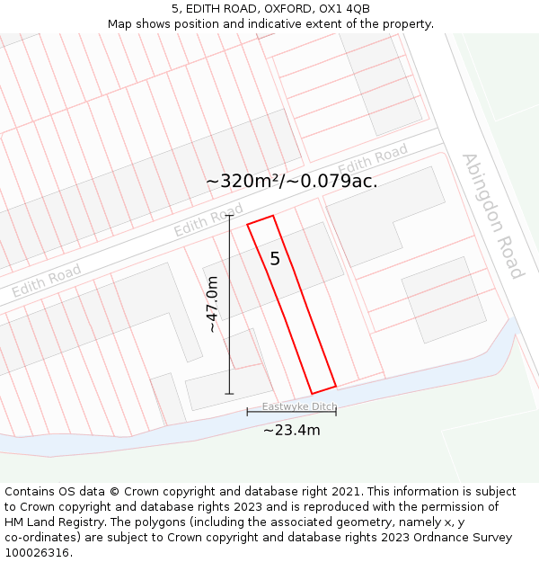 5, EDITH ROAD, OXFORD, OX1 4QB: Plot and title map