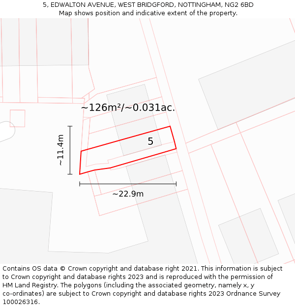 5, EDWALTON AVENUE, WEST BRIDGFORD, NOTTINGHAM, NG2 6BD: Plot and title map