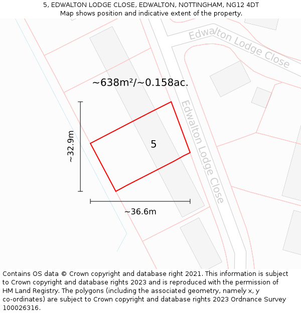 5, EDWALTON LODGE CLOSE, EDWALTON, NOTTINGHAM, NG12 4DT: Plot and title map