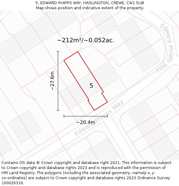 5, EDWARD PHIPPS WAY, HASLINGTON, CREWE, CW1 5UB: Plot and title map