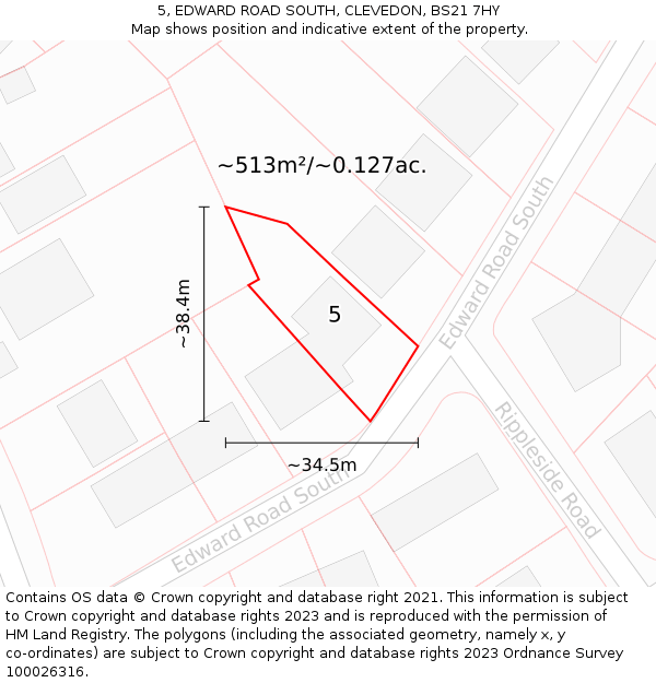 5, EDWARD ROAD SOUTH, CLEVEDON, BS21 7HY: Plot and title map