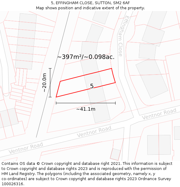 5, EFFINGHAM CLOSE, SUTTON, SM2 6AF: Plot and title map