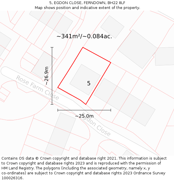 5, EGDON CLOSE, FERNDOWN, BH22 8LF: Plot and title map