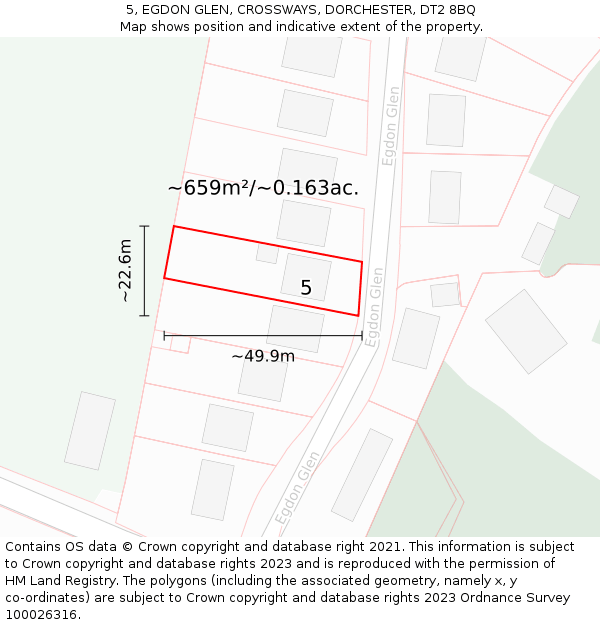 5, EGDON GLEN, CROSSWAYS, DORCHESTER, DT2 8BQ: Plot and title map