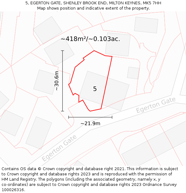 5, EGERTON GATE, SHENLEY BROOK END, MILTON KEYNES, MK5 7HH: Plot and title map