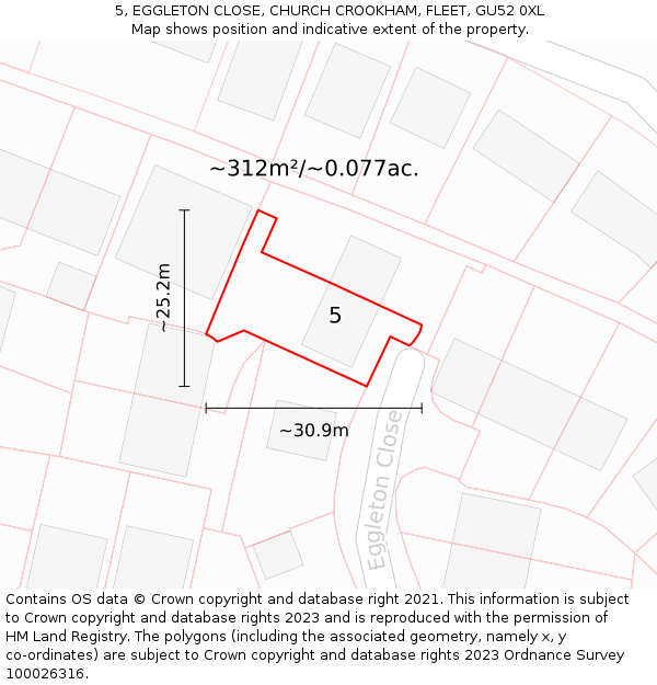 5, EGGLETON CLOSE, CHURCH CROOKHAM, FLEET, GU52 0XL: Plot and title map