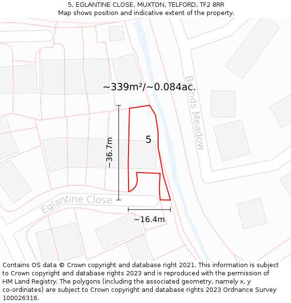 5, EGLANTINE CLOSE, MUXTON, TELFORD, TF2 8RR: Plot and title map