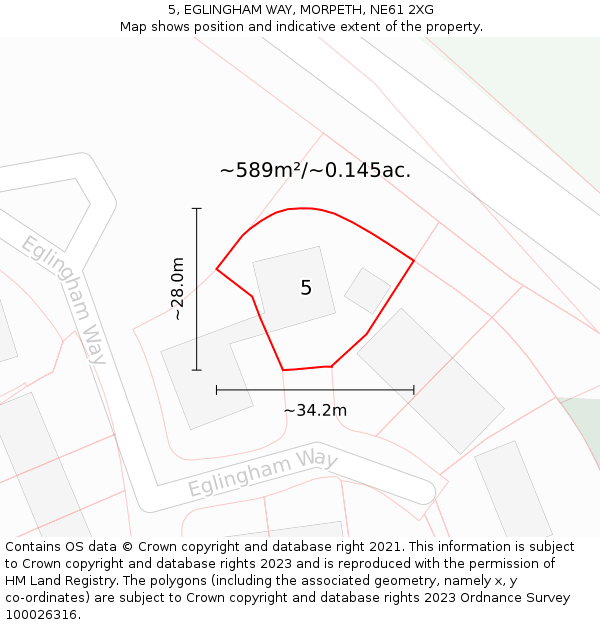 5, EGLINGHAM WAY, MORPETH, NE61 2XG: Plot and title map