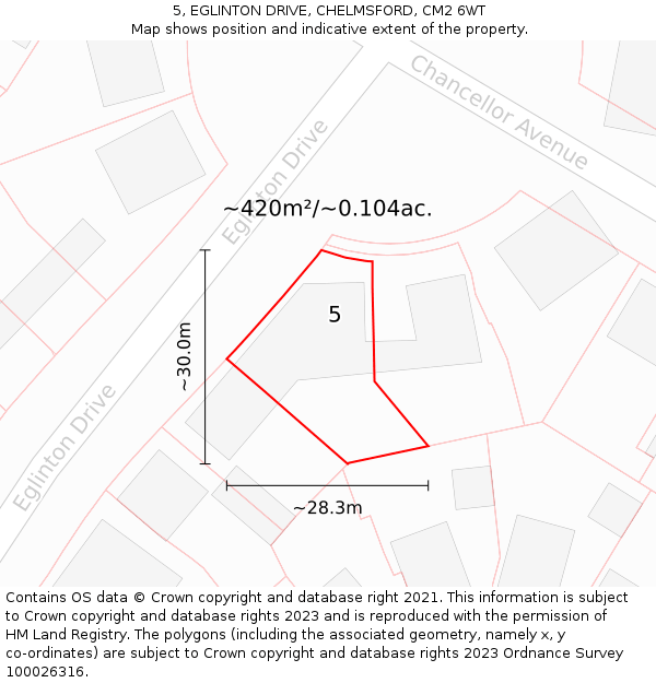 5, EGLINTON DRIVE, CHELMSFORD, CM2 6WT: Plot and title map