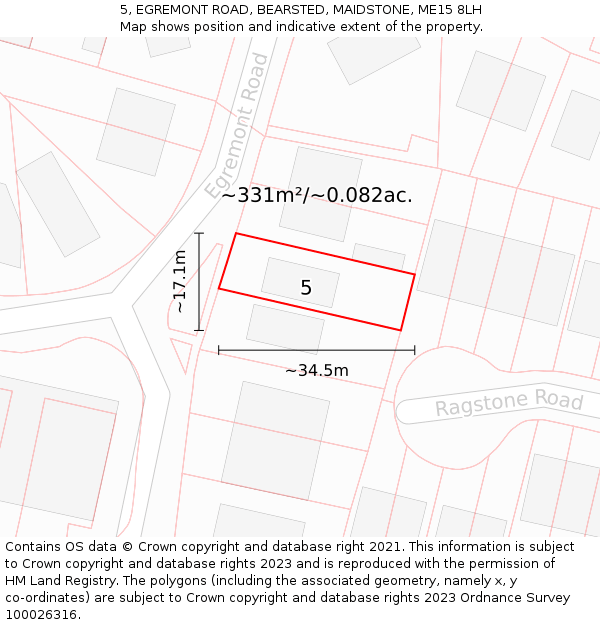 5, EGREMONT ROAD, BEARSTED, MAIDSTONE, ME15 8LH: Plot and title map