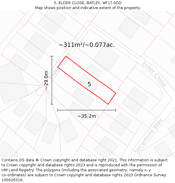 5, ELDER CLOSE, BATLEY, WF17 0DD: Plot and title map