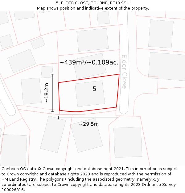 5, ELDER CLOSE, BOURNE, PE10 9SU: Plot and title map