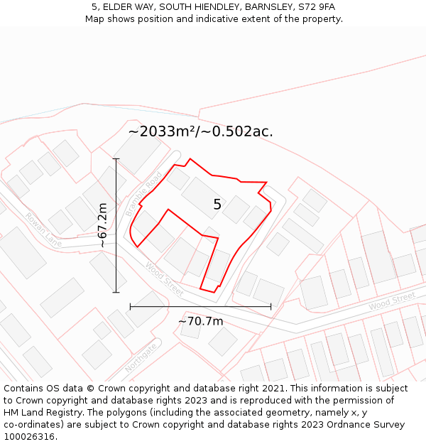 5, ELDER WAY, SOUTH HIENDLEY, BARNSLEY, S72 9FA: Plot and title map