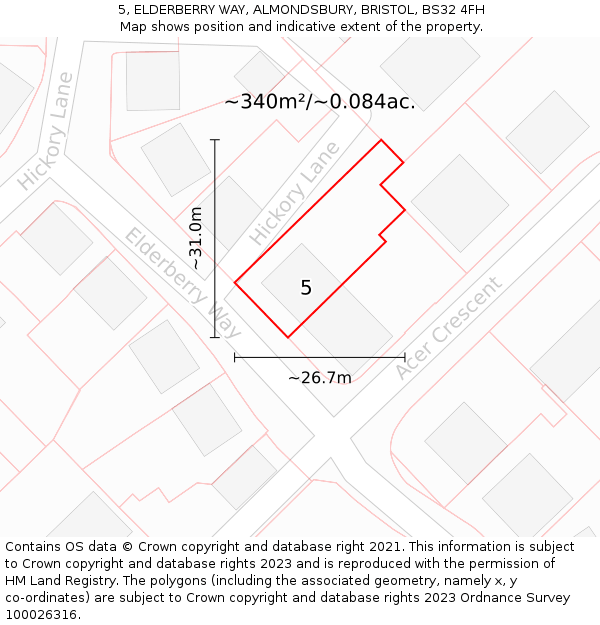 5, ELDERBERRY WAY, ALMONDSBURY, BRISTOL, BS32 4FH: Plot and title map