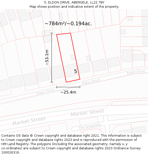 5, ELDON DRIVE, ABERGELE, LL22 7BY: Plot and title map