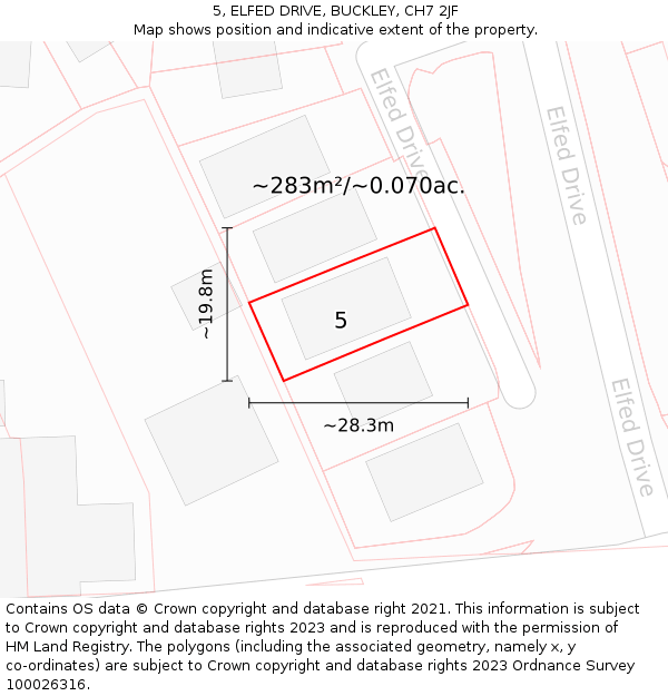 5, ELFED DRIVE, BUCKLEY, CH7 2JF: Plot and title map