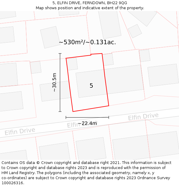 5, ELFIN DRIVE, FERNDOWN, BH22 9QG: Plot and title map