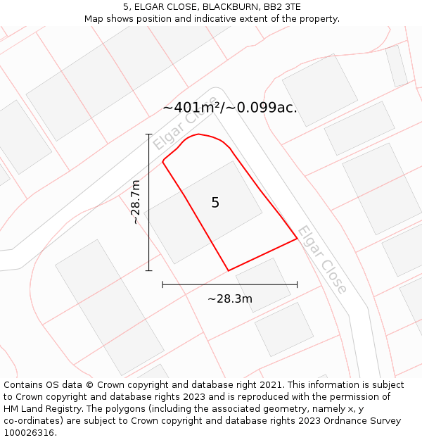 5, ELGAR CLOSE, BLACKBURN, BB2 3TE: Plot and title map