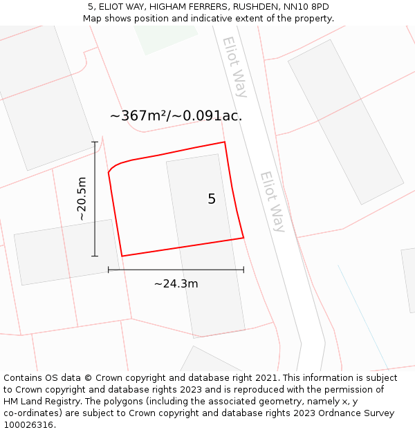 5, ELIOT WAY, HIGHAM FERRERS, RUSHDEN, NN10 8PD: Plot and title map