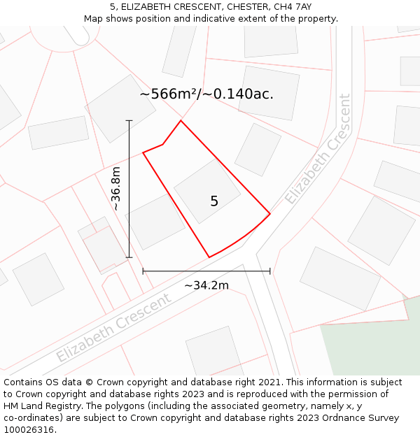 5, ELIZABETH CRESCENT, CHESTER, CH4 7AY: Plot and title map