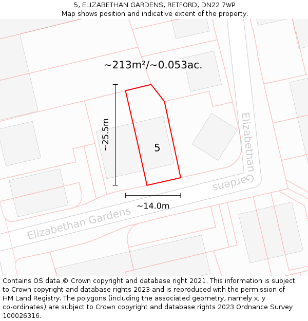 5, ELIZABETHAN GARDENS, RETFORD, DN22 7WP: Plot and title map