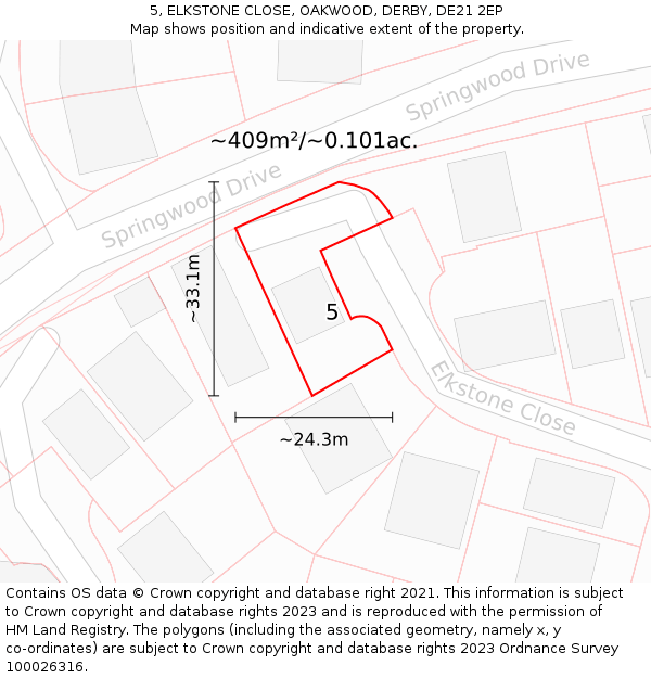 5, ELKSTONE CLOSE, OAKWOOD, DERBY, DE21 2EP: Plot and title map