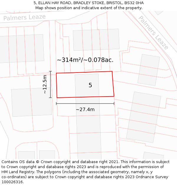 5, ELLAN HAY ROAD, BRADLEY STOKE, BRISTOL, BS32 0HA: Plot and title map