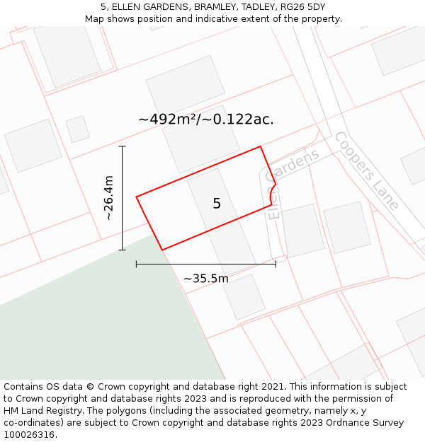 5, ELLEN GARDENS, BRAMLEY, TADLEY, RG26 5DY: Plot and title map