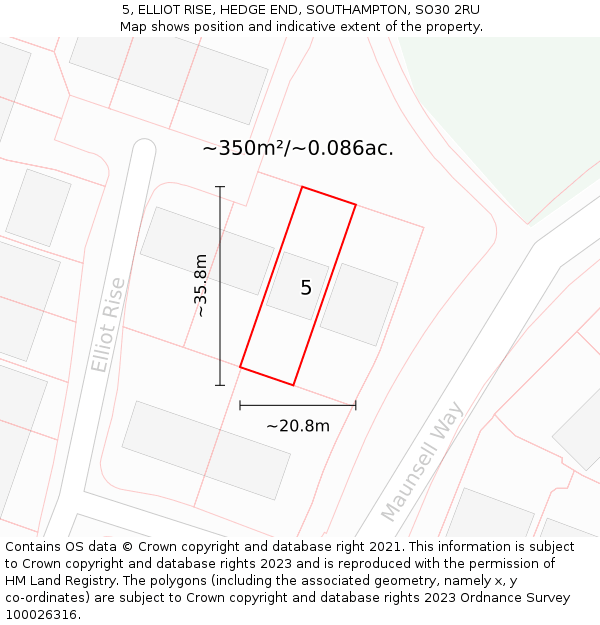 5, ELLIOT RISE, HEDGE END, SOUTHAMPTON, SO30 2RU: Plot and title map