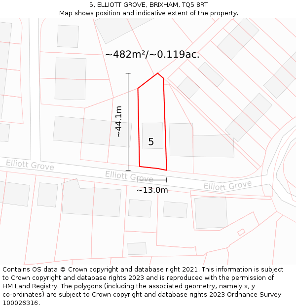 5, ELLIOTT GROVE, BRIXHAM, TQ5 8RT: Plot and title map