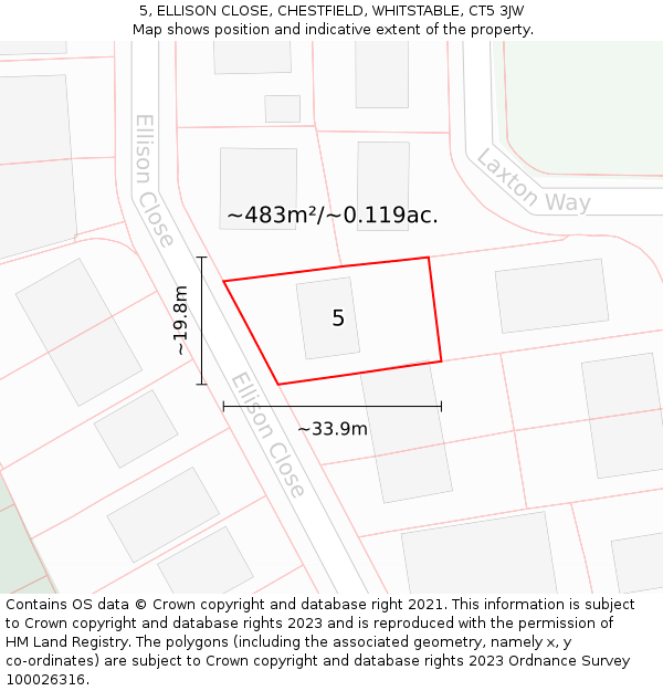 5, ELLISON CLOSE, CHESTFIELD, WHITSTABLE, CT5 3JW: Plot and title map