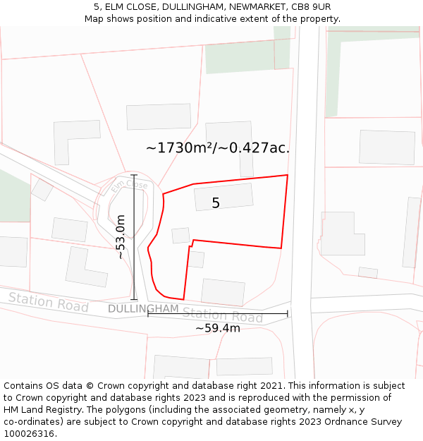 5, ELM CLOSE, DULLINGHAM, NEWMARKET, CB8 9UR: Plot and title map