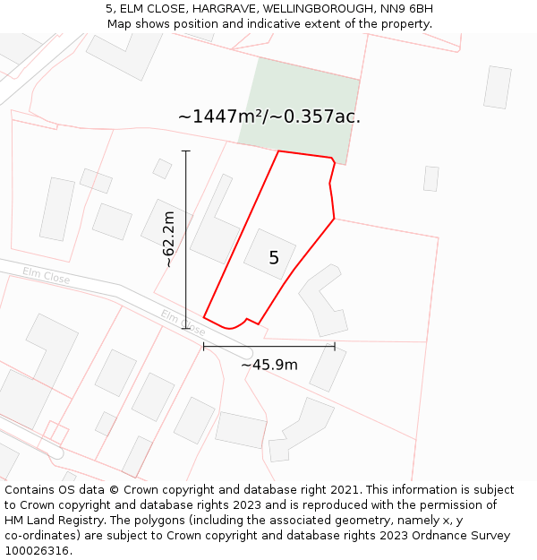 5, ELM CLOSE, HARGRAVE, WELLINGBOROUGH, NN9 6BH: Plot and title map