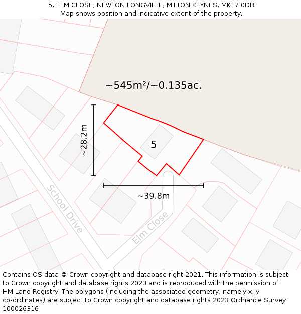 5, ELM CLOSE, NEWTON LONGVILLE, MILTON KEYNES, MK17 0DB: Plot and title map