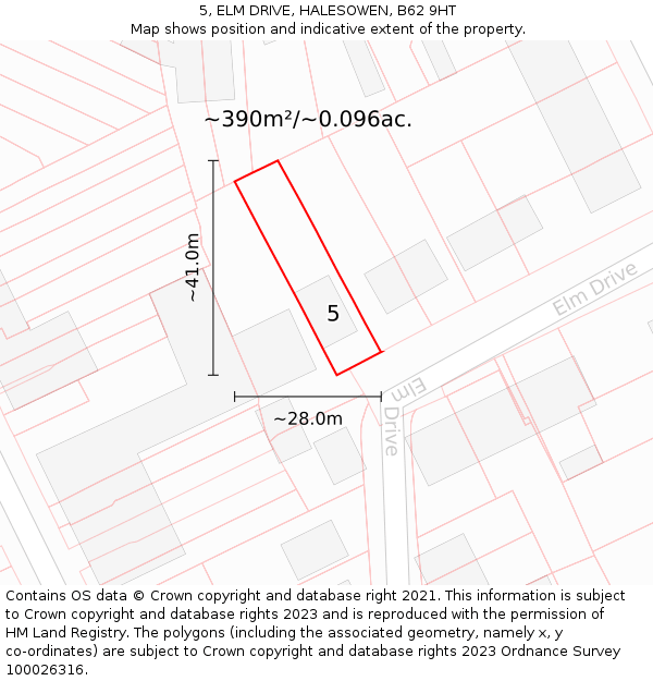 5, ELM DRIVE, HALESOWEN, B62 9HT: Plot and title map
