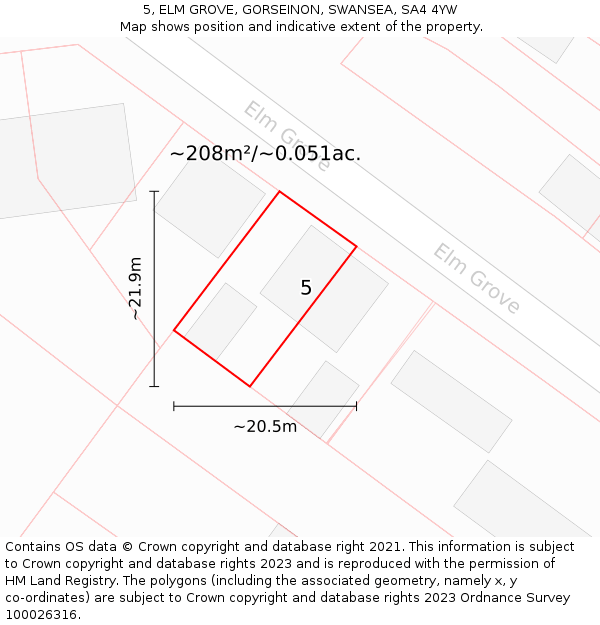 5, ELM GROVE, GORSEINON, SWANSEA, SA4 4YW: Plot and title map