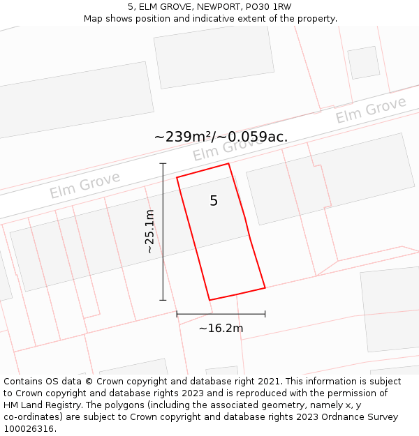 5, ELM GROVE, NEWPORT, PO30 1RW: Plot and title map