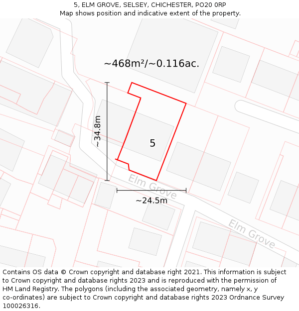5, ELM GROVE, SELSEY, CHICHESTER, PO20 0RP: Plot and title map