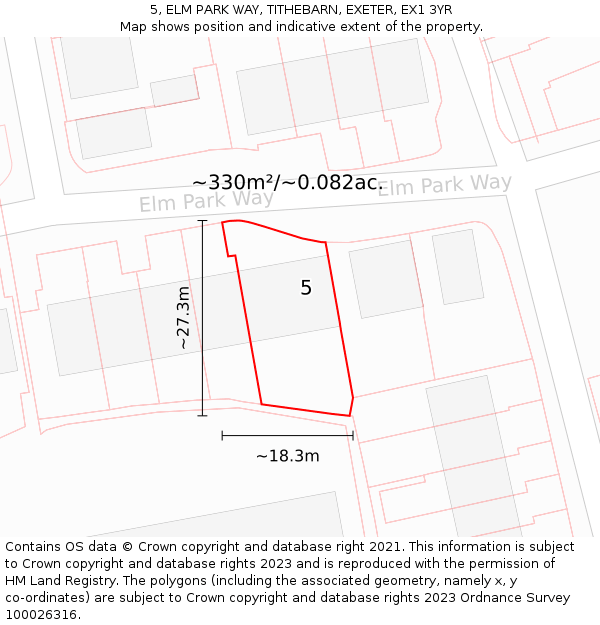 5, ELM PARK WAY, TITHEBARN, EXETER, EX1 3YR: Plot and title map