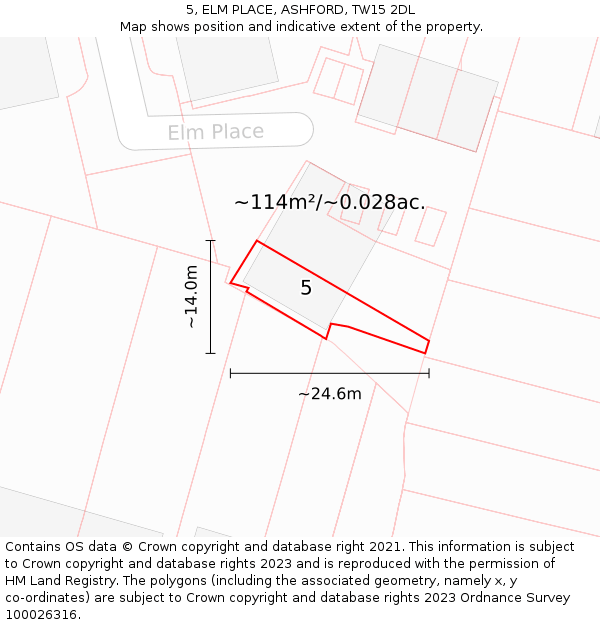 5, ELM PLACE, ASHFORD, TW15 2DL: Plot and title map