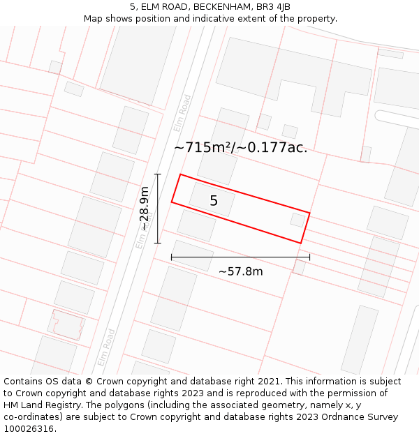 5, ELM ROAD, BECKENHAM, BR3 4JB: Plot and title map