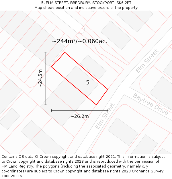 5, ELM STREET, BREDBURY, STOCKPORT, SK6 2PT: Plot and title map