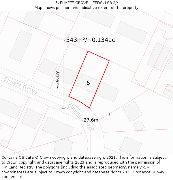 5, ELMETE GROVE, LEEDS, LS8 2JY: Plot and title map